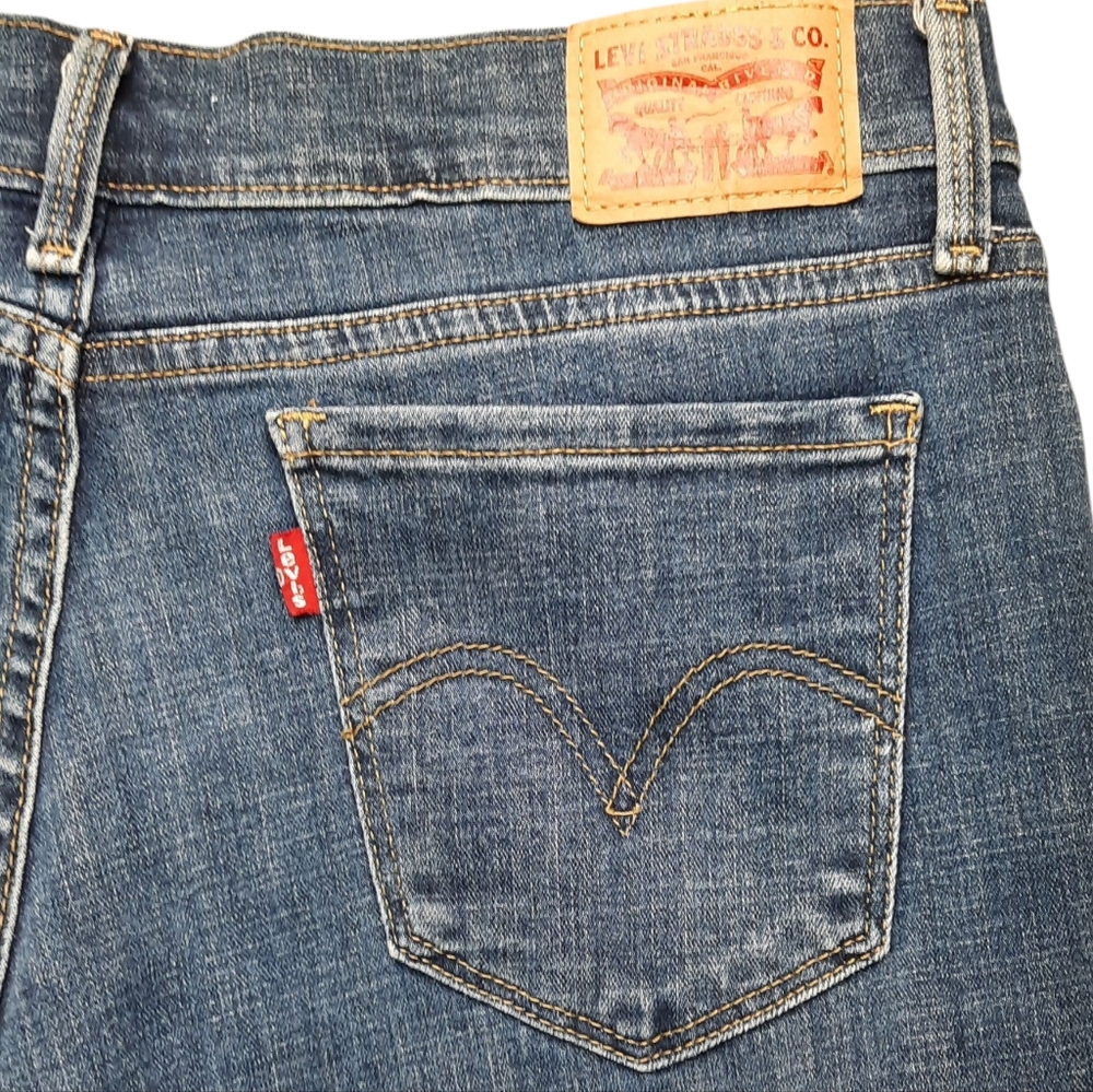 Levi's 505 Straight Leg Mid Rise Blue Jeans SZ 8S - Picture 12 of 13